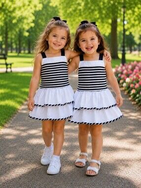 Girls' Navy & White Striped Tiered Dress - Cute Summer Sundress